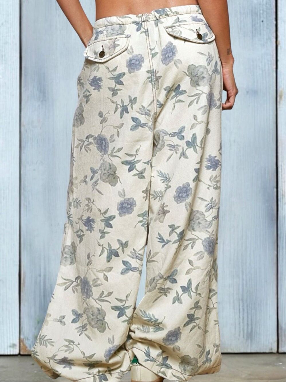 POL Cottagecore Floral Wide Leg Pants Boho Crochet Lace Studded Cotton Large - Picture 3 of 15